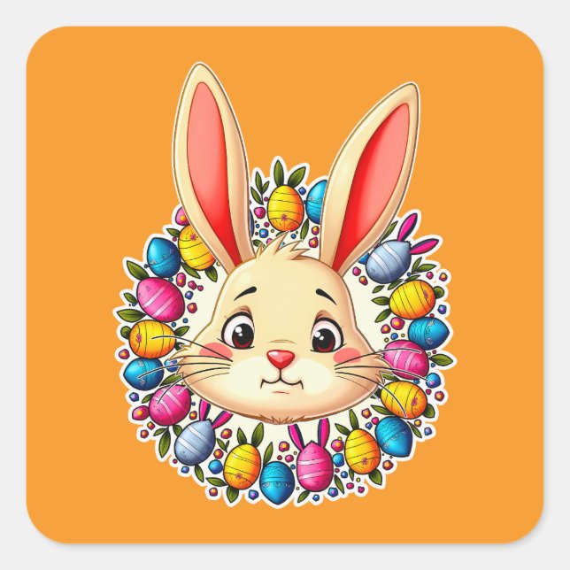 Adesivo Quadrado Happy Easter Bunny – Colorful Spring - Autocolante (Frente)