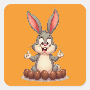 Adesivo Quadrado Happy Easter Bunny – Cute Rabbit with Autocolante