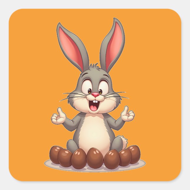 Adesivo Quadrado Happy Easter Bunny – Cute Rabbit with Autocolante (Frente)