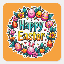 Adesivo Quadrado Happy Easter – Cute Bunny Lettering Autocolante
