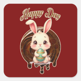 Adesivo Quadrado Happy Easter Day – Cute Bunny - Autocolante