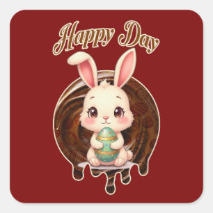 Adesivo Quadrado Happy Easter Day – Cute Bunny - Autocolante