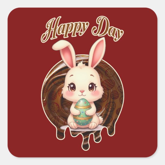 Adesivo Quadrado Happy Easter Day – Cute Bunny - Autocolante (Frente)