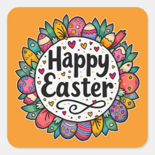 Adesivo Quadrado Happy Easter – Decorative Floral Frame Autocolante