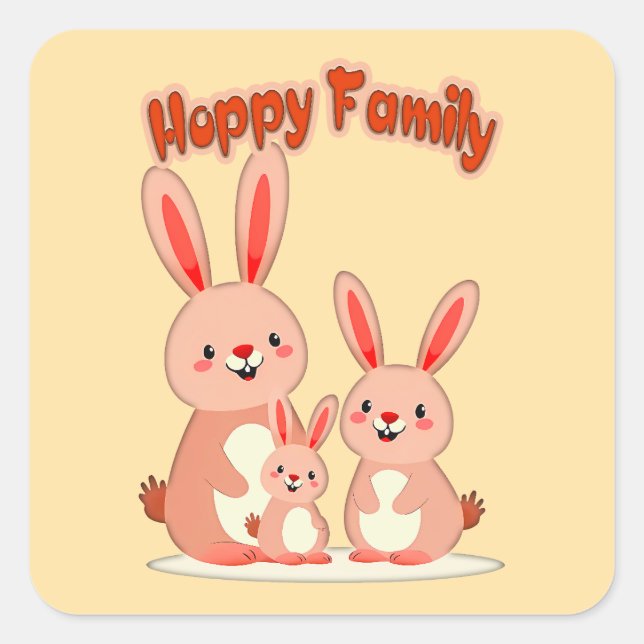 Adesivo Quadrado Happy Easter Family – Cute Bunny - Autocolante (Frente)