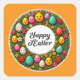 Adesivo Quadrado Happy Easter – Festive Egg Wreath Autocolante
