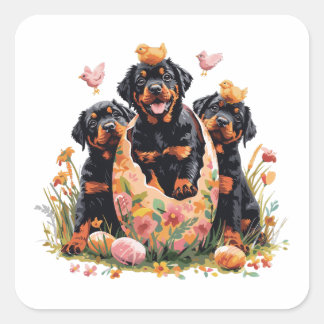 Adesivo Quadrado Happy Easter Rottweiler Dogs