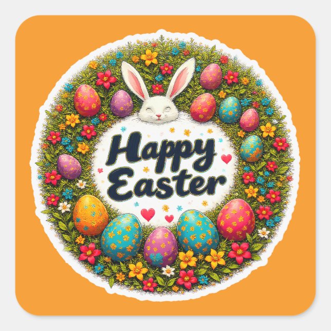 Adesivo Quadrado Happy Easter – Spring Floral Circle Autocolante (Frente)