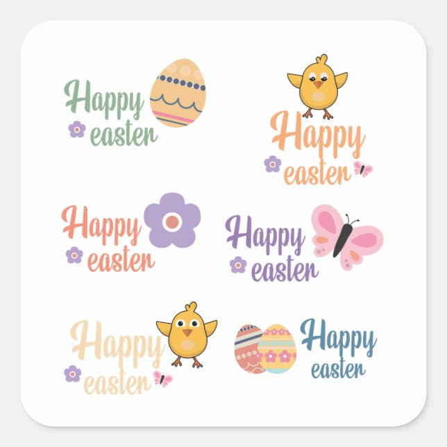 Adesivo Quadrado happy easter stickers (Frente)