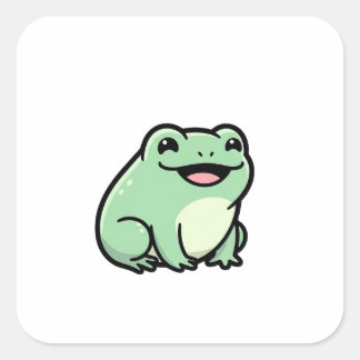 Adesivo Quadrado Happy Frog – Cute Kawaii Animal Illustration