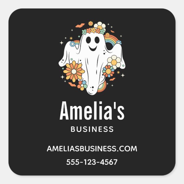 Adesivo Quadrado Happy Ghost Retro Hippie Vibe Business (Frente)
