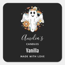 Adesivo Quadrado Happy Ghost Retro Hippie Vibe - Empresa de Velas
