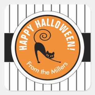 Adesivo Quadrado Happy Halloween Black Cat & Stripes ID686
