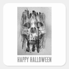 Adesivo Quadrado Happy Halloween. Distressed skull