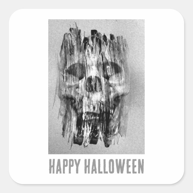 Adesivo Quadrado Happy Halloween. Distressed skull (Frente)
