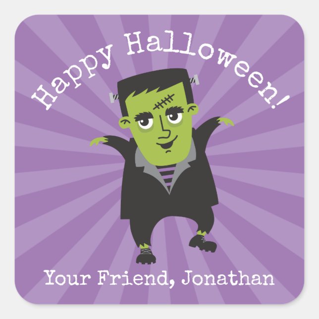 Adesivo Quadrado Happy Halloween Frankenstein Sticker (Frente)