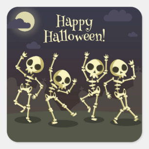 Adesivo Quadrado Happy Halloween - Happy Skeletons