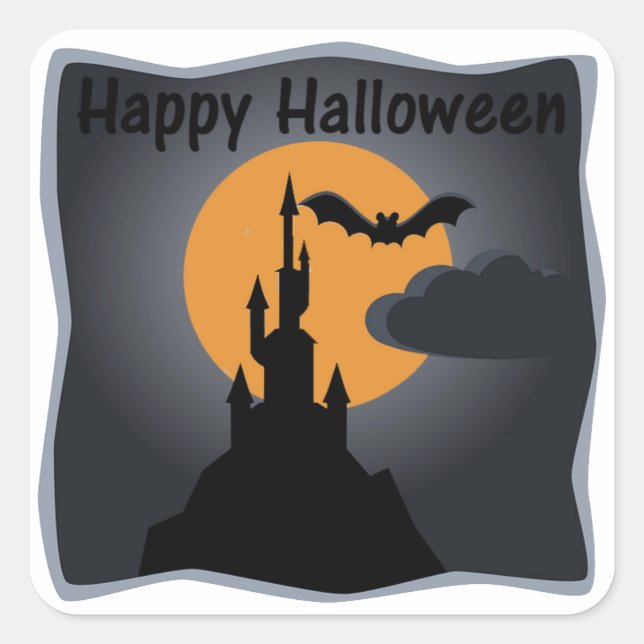 Adesivo Quadrado Happy Halloween Spooky Castle Sticker (Frente)