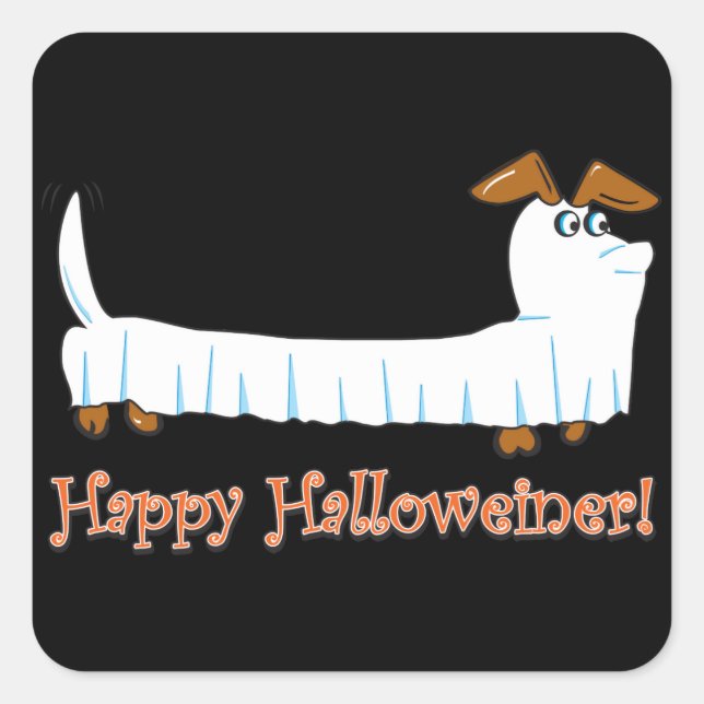 Adesivo Quadrado Happy Halloweiner Dachshund (Frente)