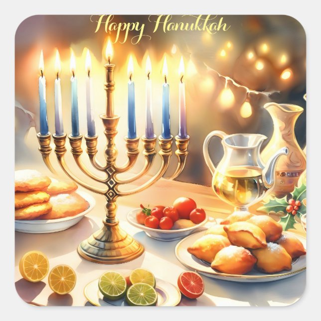 Adesivo Quadrado Happy Hanukkah (Frente)