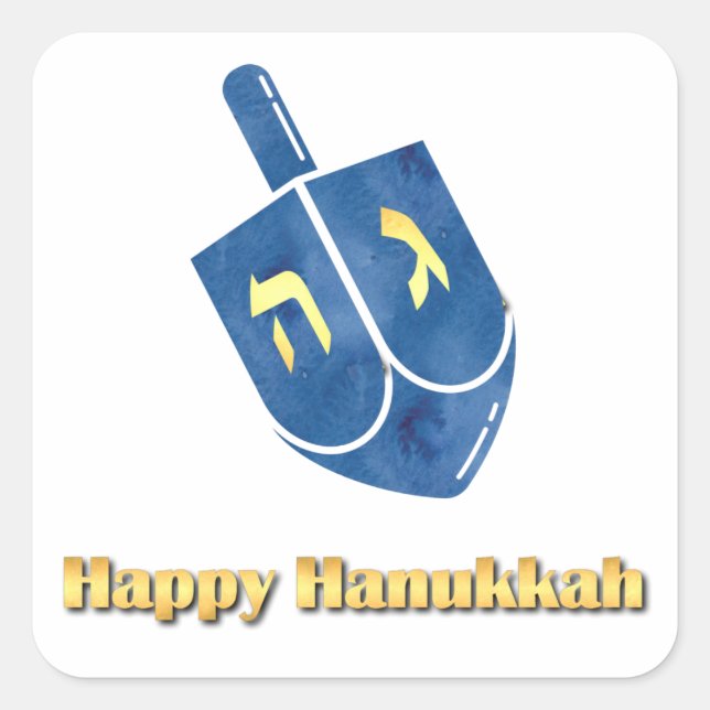 Adesivo Quadrado Happy Hanukkah Dreidel (Frente)