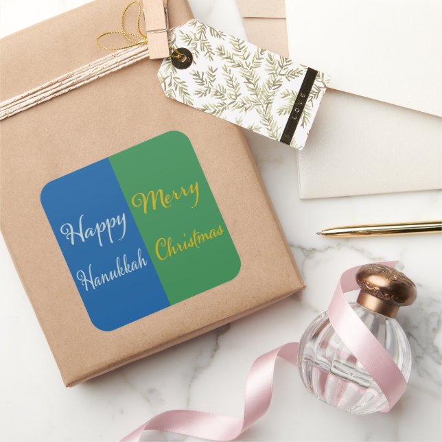 Adesivo Quadrado Happy Hanukkah Merry Christmas Dual Holiday Design (Presentear)