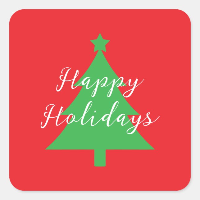 Adesivo Quadrado Happy Holidays Bright Red Christmas New Year (Frente)