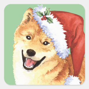 Adesivo Quadrado Happy Howlidays Shiba Inu
