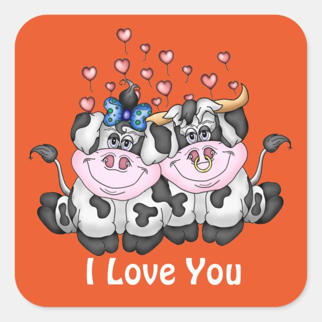 Adesivo Quadrado Happy in Love vacas sticker (Frente)