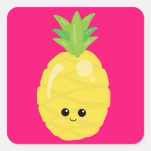 Adesivo Quadrado Happy Kawaii Pineapple