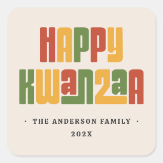 Adesivo Quadrado Happy Kwanzaa red green yellow text