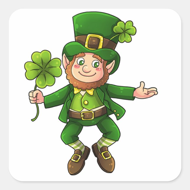 Adesivo Quadrado Happy Leprechaun e Shamrock (Frente)