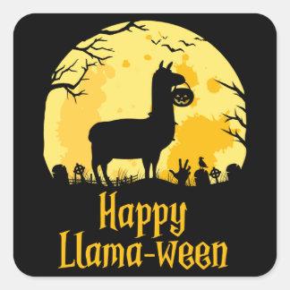 Adesivo Quadrado Happy Llamabetween Dia de as Bruxas engraçado Llam