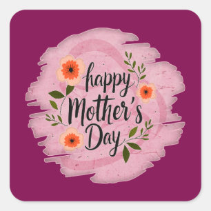 Adesivo Quadrado Happy Mother’s Day – Soft Floral Typography