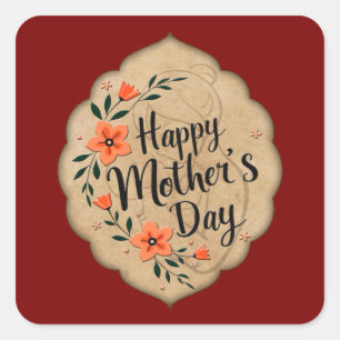 Adesivo Quadrado Happy Mother’s Day – Vintage Floral Badge