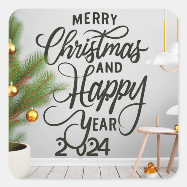 Adesivo Quadrado happy new year 2024 and Chris  (Frente)
