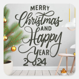 Adesivo Quadrado happy new year 2024 and Chris