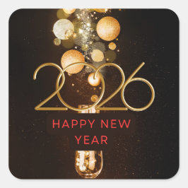 Adesivo Quadrado Happy New Year 2026 Festive Christmas Greenery Des