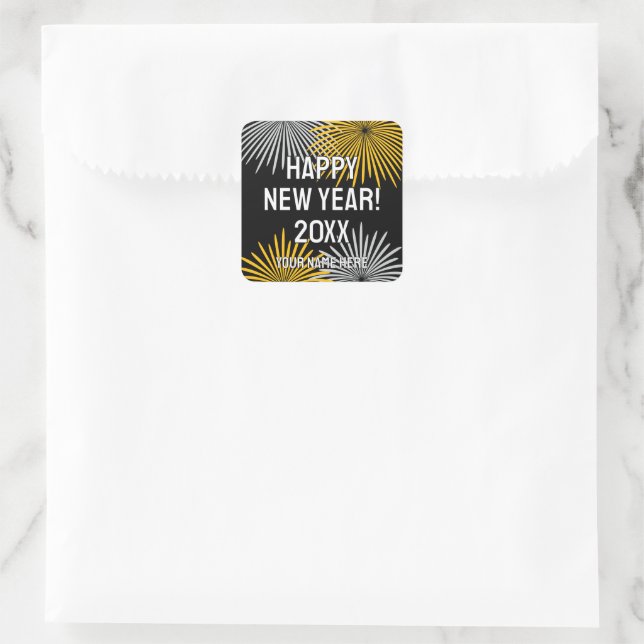 Adesivo Quadrado Happy New Year fireworks display custom (Bolsa)
