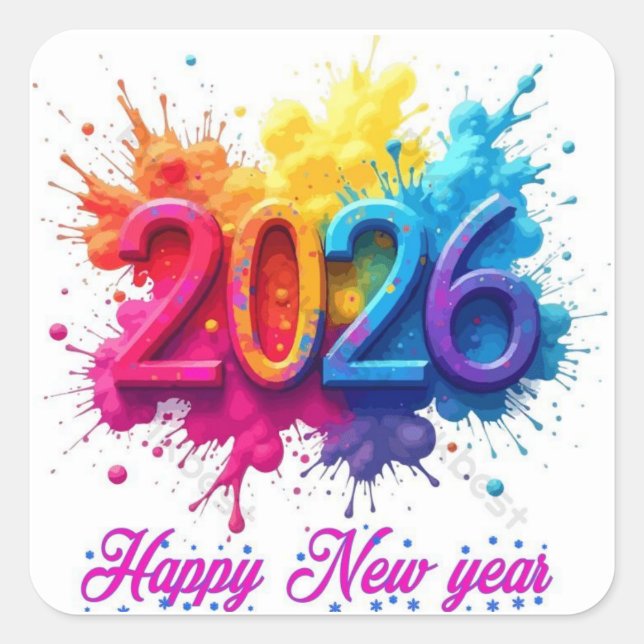 Adesivo Quadrado Happy New Year Modern Typography Sticker (Frente)