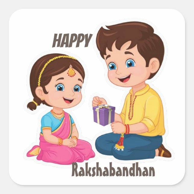 Adesivo Quadrado Happy Rakshabandhan Sticker Celebra o Amor Irmão (Frente)