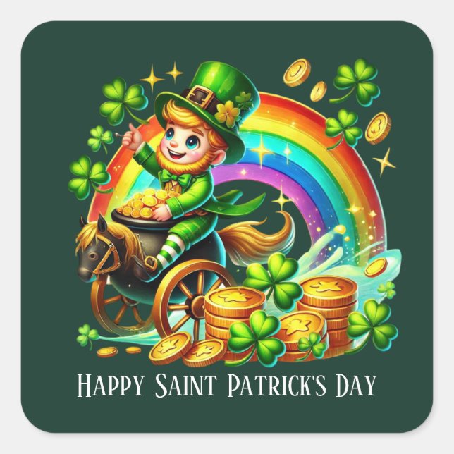 Adesivo Quadrado Happy Saint Patrick's Day customizable party (Frente)
