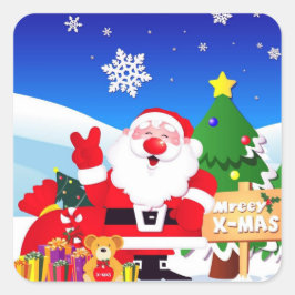 Adesivo Quadrado Happy Santa Claus Cartoon