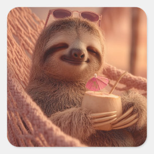 Adesivo Quadrado Happy Sloth Relaxando em um Hammock
