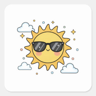 Adesivo Quadrado Happy Smiling Sun Cartoon - Minimalist Kawaii Suns
