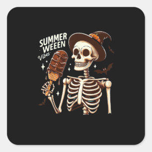 Adesivo Quadrado Happy Summerween Vibes Skeleton IceCream Summer Ha