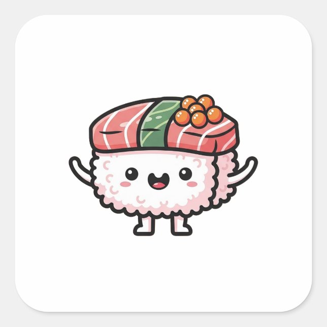 Adesivo Quadrado Happy Sushi Slice – Cute Kawaii Illustration (Frente)