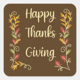 Adesivo Quadrado Happy Thanksgiving - Brown Theme