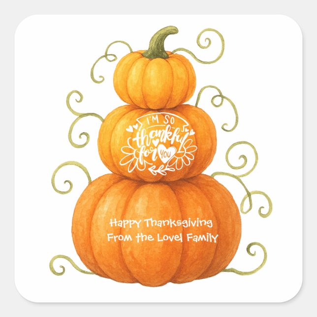 Adesivo Quadrado Happy Thanksgiving Thankful Pumpkins (Frente)