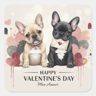 Adesivo Quadrado Happy Valentine’s Day French Bulldog Sticker